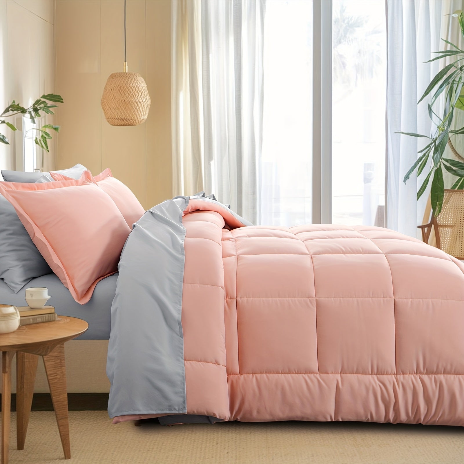 7pcs Luxurious Reversible Bedding, Soft Microfiber, Lightweight, Breathable, Easy to Care for - Includes Comforter, Flat Sheet, Fitted Sheet, And Pillowcases, Perfect As Gifts for The Family, Suitable for All Seasons