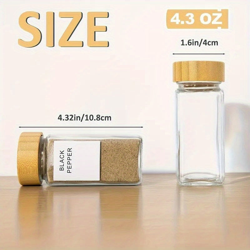 12/24pcs Spice Jars with Labels, Thickened Glass Seasoning Containers with Bamboo Lids, Sealed Seasoning Bottles with Silicone Funnel, Kitchen Supplies And Additions
