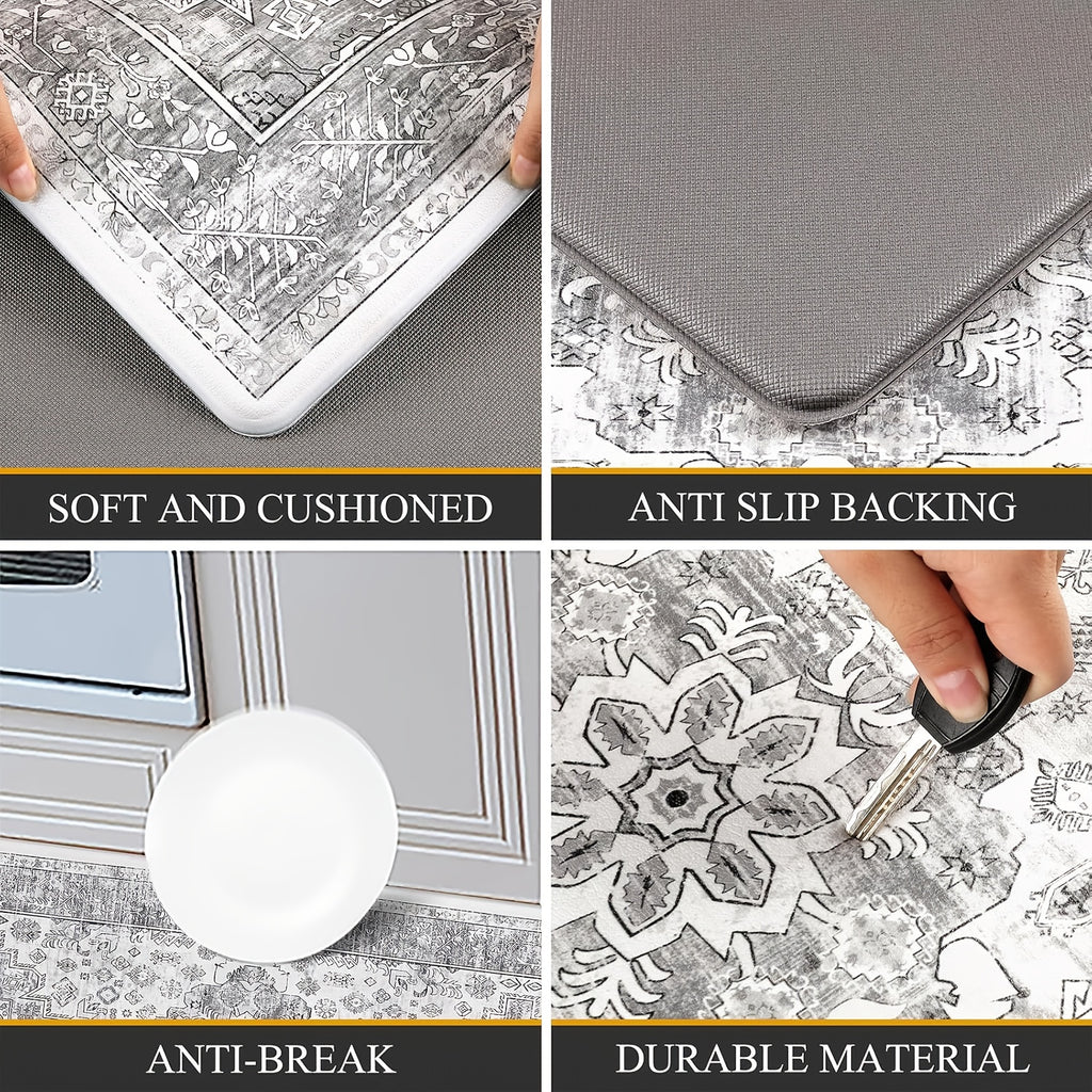 2pcs Floor Mat Suitable & Dining Room - Non-Slip High Quality PVC Foam Cushioned Rugs with Backing, Quick-Dry Easy Clean Runner Mat, Suitable for Farmhouse, Modern Home Decor, Comfort Standing Mat for Floors