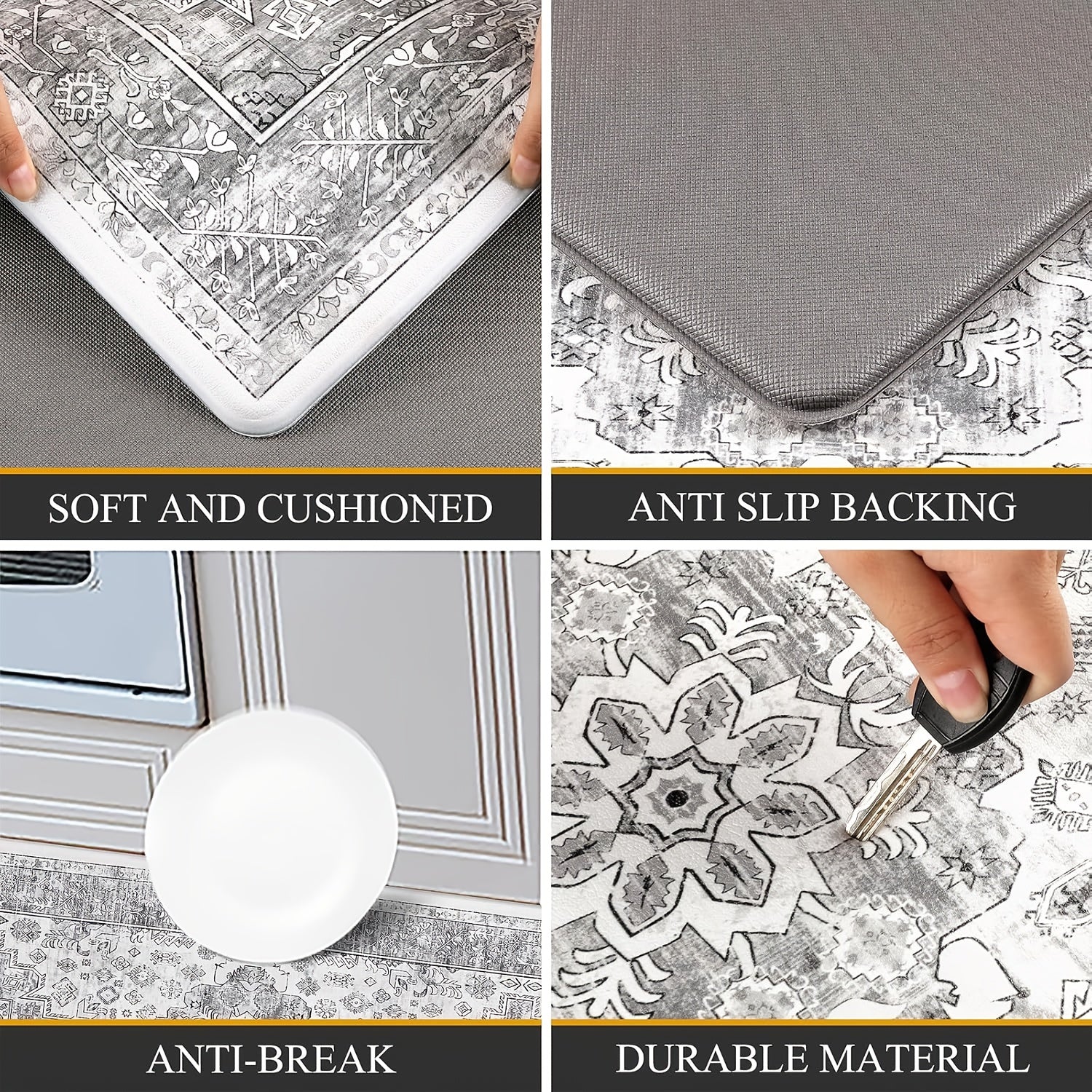 2pcs Floor Mat Suitable & Dining Room - Non-Slip High Quality PVC Foam Cushioned Rugs with Backing, Quick-Dry Easy Clean Runner Mat, Suitable for Farmhouse, Modern Home Decor, Comfort Standing Mat for Floors
