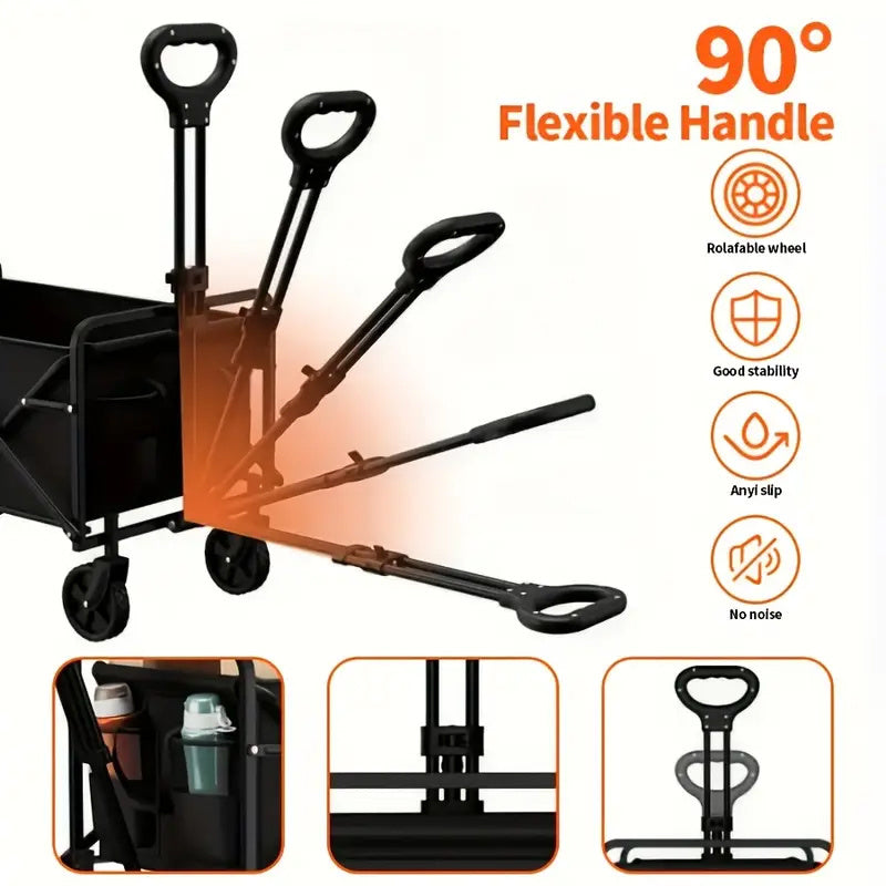 Multifunctional Folding Shopping Cart, Trolley, Height Adjustable & 360° Anti-skid Wheels - Heavy Duty Utility Vehicle For Sports, Shopping And Camping