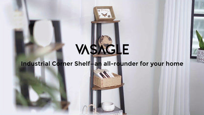 4-Tier Industrial Corner Shelf Plant Stand with Steel Frame - Corner Bookshelf Storage Shelving Unit Rustic Brown Black for Living Room Office Hallway Bedroom Canada