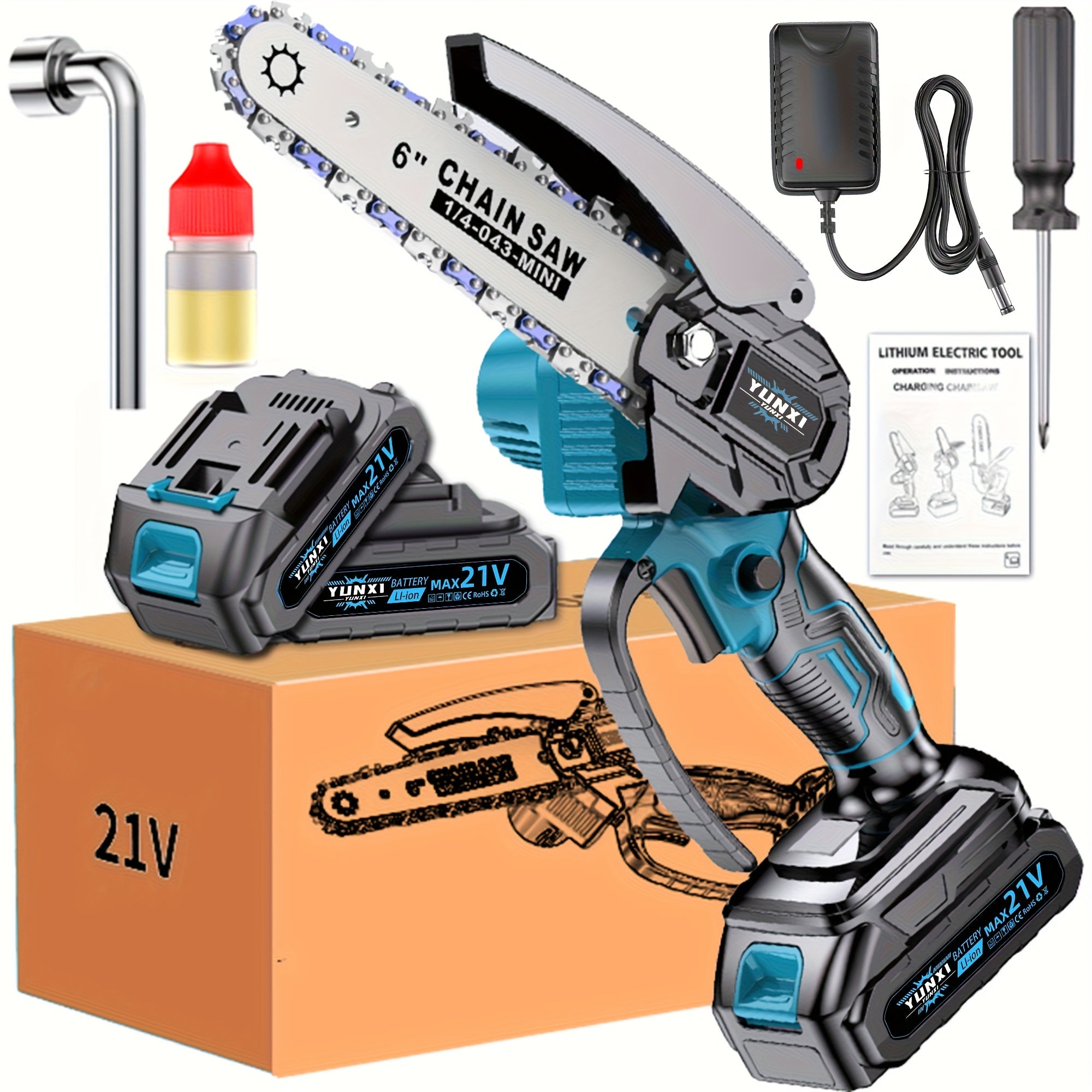 Auto-Tension 6-Inch Cordless Chainsaw with Auto Oiler & Battery Charger – Handheld Electric Mini Chainsaw for Branch Trimming Yard Garden Home, Gift for Men Fathers Husbands, 1-2 Battery Options