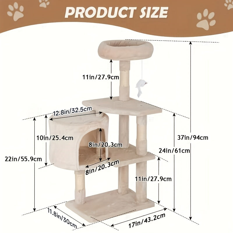 Cat Tree 54-Inch Multi-Level Indoor Cat Tower – House-Style Cat Condo with Scratching Posts, Activity Center & Playful Toys for Indoor Cats