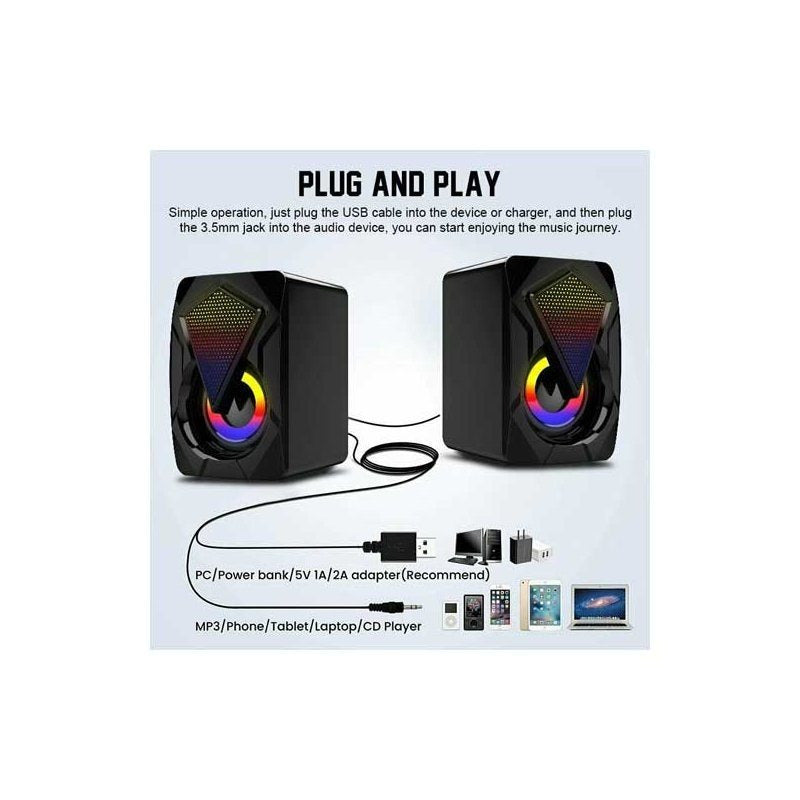 RGB LED Gaming Speaker – USB Powered Desktop Soundbar with Dynamic Lighting, Stereo Surround Sound, 3.5mm AUX Input for PC, Laptop, Monitor, Xbox, PS5, and Gaming Setups