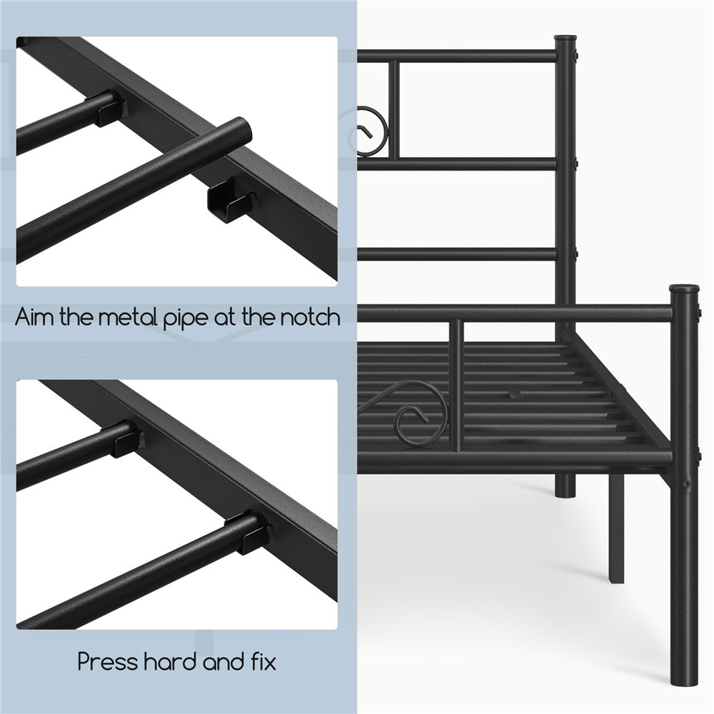 ALDEN DESIGN Bed Frame Metal Platform Bed, Space Saving Metal-Framed Bed, Iron Bed Foundation, Graceful Scroll Metal-Framed Bed, Platform Bed with Headboard and Footboard for Bedrooms, Guestrooms, Dormitories, Black/White/Silver, Twin/Full/Queen Size