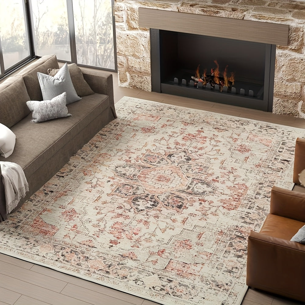 JINCHAN 8x10 Washable Vintage Floral Area Rug – Boho Retro Thin Accent Carpet for Living Room, Bedroom, Kitchen & Farmhouse, Multiple Colours | ShopVora CA