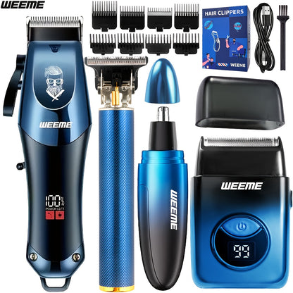 WEEME Men's Electric Hair Clipper Kit – USB Rechargeable, Precision Adjustable Blades, LCD Display, Portable Barber-Grade Home Grooming Set, Perfect Father's Day Gift for Him