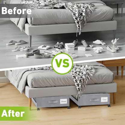 Rolling Under-Bed Storage Cabinet on Wheels with Transparent Window & Label, Metal Under-Bed Drawer Container for Clothes Shoes Organization, 1-Pack 2-Pack Gray Black