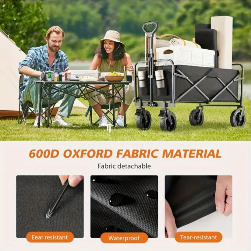 680/330/250LBS All Terrain Heavy Duty Folding Cart, Large Capacity Camper Suitable for Yard Shopping/ Sports/ Outdoor/ Gardening Equipment Handling, Black Multifunctional Utility Cart