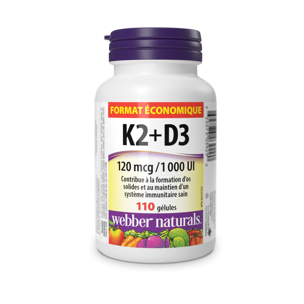 Webber Naturals Vitamin K2 with D3, 110 Softgels, MK-7 Formula, Helps Support Bones, Teeth, and Immune Function