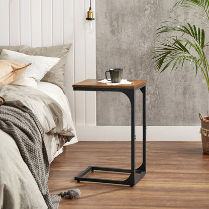 VASAGLE C-Shaped End Table with Steel Frame 11.8"x15.7"x24.4" – Slim Sofa Side Table for Living Room, Bedroom & Couch, Rustic Brown & Black, Small Bedside Snack Table Easy Assembly