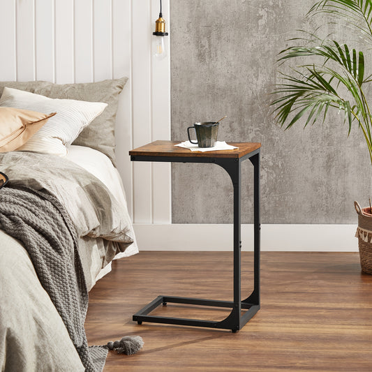 C-Shaped End Table, Sofa Table With Metal Frame For Living Room, Bedroom, Small Side Table For Couch, Bedside, Rustic Brown And Black