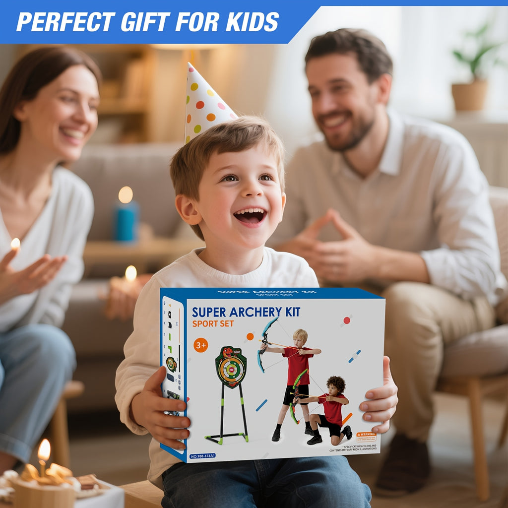 HYES 2 Set of Bow And Arrow Featuring a 29" Large Dart Board, Illuminated Archery Kit with 24 Suction Cup Arrows, Suitable for Indoor And Outdoor Play, Perfect Gifts for Boys And Girls Aged 3 to 12