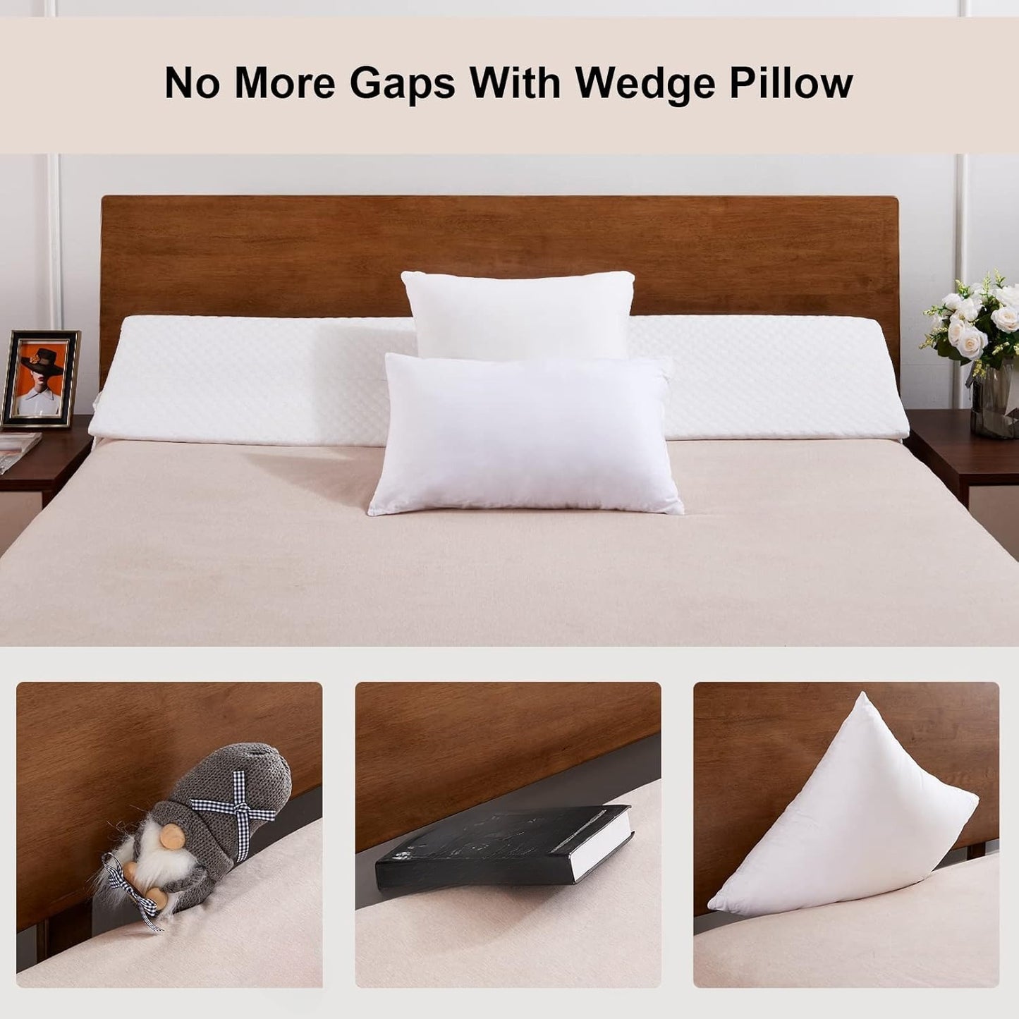 Bed Wedge Pillow Headboard Gap Filler – Mattress Wedge to Close Gap Between Headboard & Wall | Soft Sleeping Backrest Support Pillow | Twin, Full, Queen & King | Grey & White | ShopVora CA