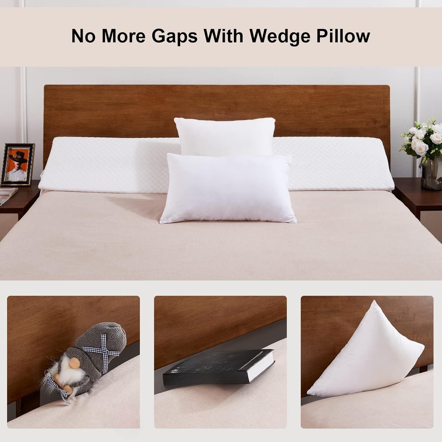 Bed Wedge Pillow, Bed Gap Filler Mattress Wedge Headboard Pillow, Close The Gap Between Your Headboard Or Wall, for Sleeping Backrest Pillow