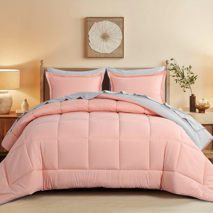 7pcs Reversible Bedding Set Soft Microfiber – Lightweight Breathable Comforter Flat Sheet Fitted Sheet & Pillowcases, All-Season Family Bedding Gift Set