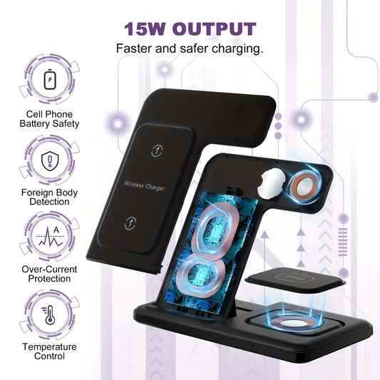 Neohost - 3-in-1 Wireless Charging Station for iPhone: Compatible with Phone 17, 16, 15 Pro Max, 13, 12, 11, Watch Series 10, 9, 8, 7, 6, 5, 4, 3, 2 & Ultra Models, Auto Accessories