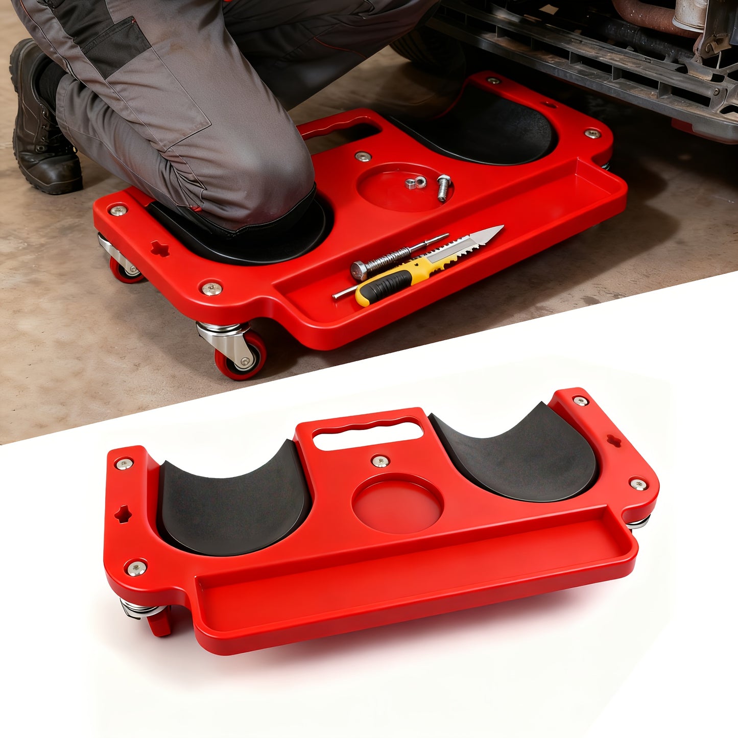 Rolling Knee Board with Tool Tray – Ergonomic Cushioned Kneeler for Floor Work, Carpentry, Auto Repair & Painting, Durable ABS Frame, Smooth-Roll Wheels – Workshop & Garage Canada