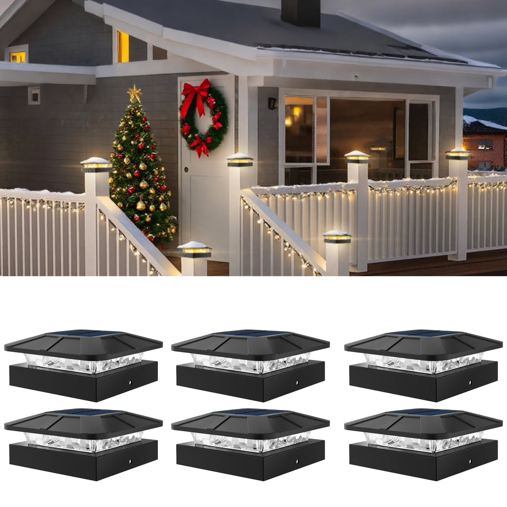 6/12/18 Pack 4x4in Solar Post Cap Lights, 2 Brightness Levels with 3 Modes (Cool/Warm/Neutral White) Auto On/Off for Deck/Yard/Garden