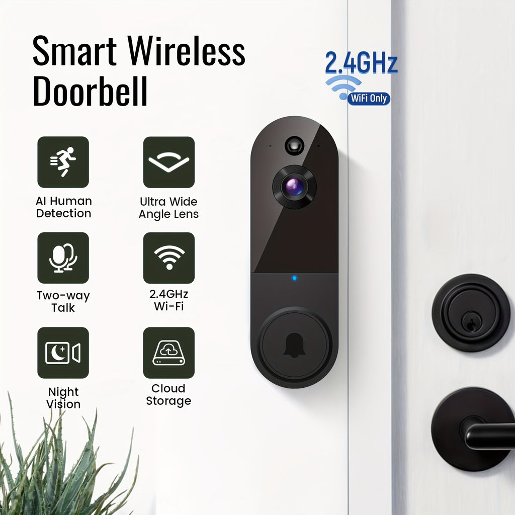 Doorbell Camera Wireless, 2K Wireless Smart Video Doorbell with AI Human Detection, Clear Night Vision, 2-Way Audio, Cloud Storage (Sold Separately), 2.4GHz Wi-Fi Only, Battery Powered, Boxing Day Home Security Doorbell