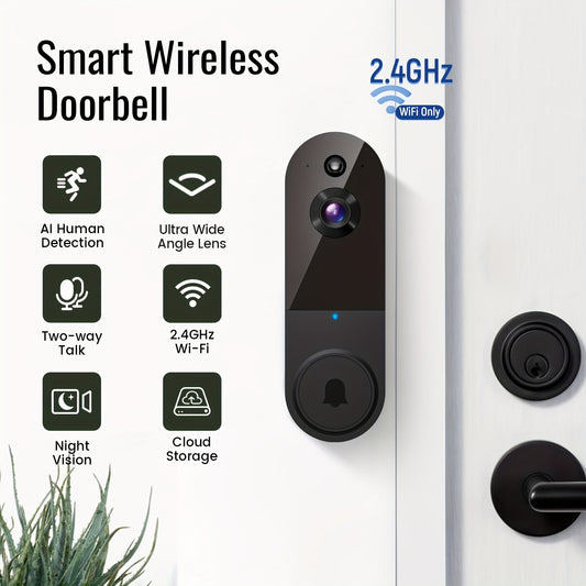 Doorbell Camera Wireless, 2K Wireless Smart Video Doorbell with AI Human Detection, Clear Night Vision, 2-Way Audio, Cloud Storage (Sold Separately), 2.4GHz Wi-Fi Only, Battery Powered, Boxing Day Home Security Doorbell