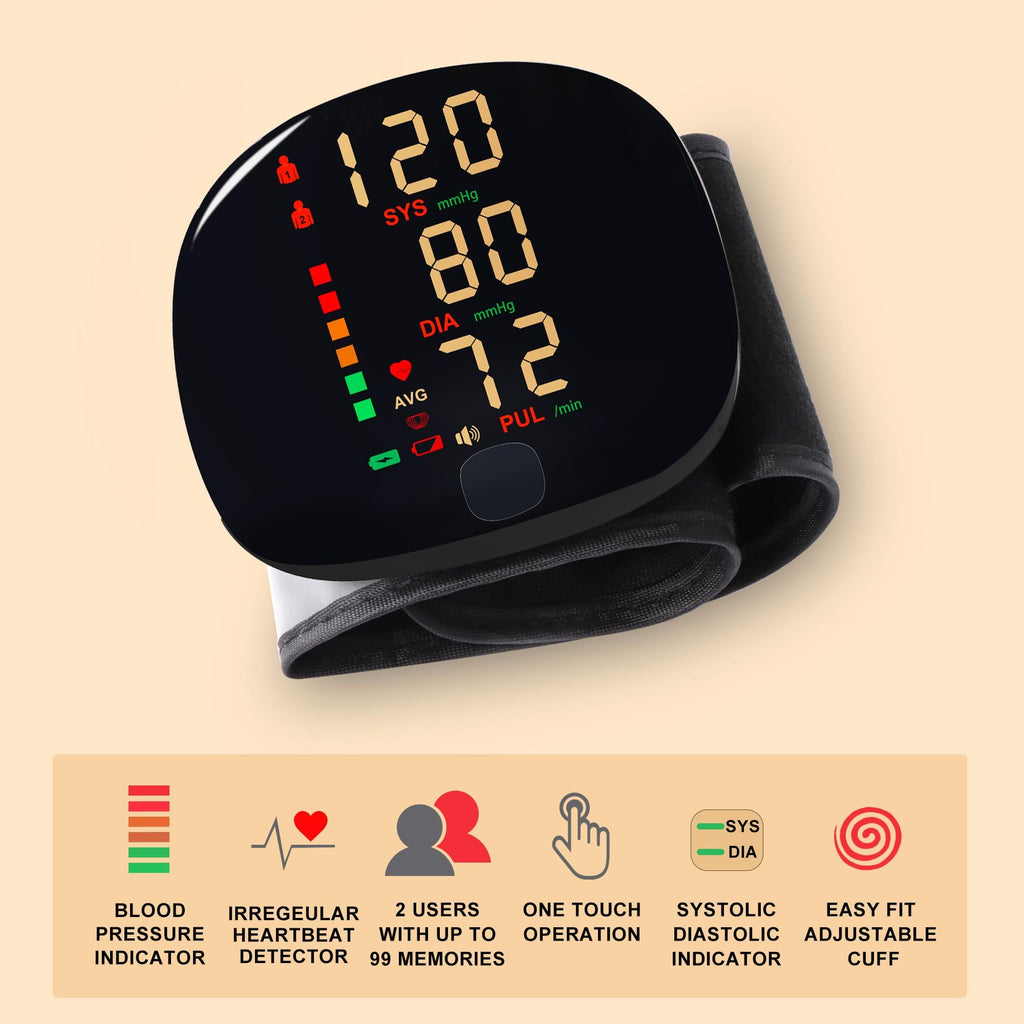 1pc Wrist Blood Pressure Monitor with LCD Display, Adjustable Cuff, Pulse Rate Detection & Irregular Heartbeat Alarm - Blood Pressure Measurement | USB Charging | Sound Playback Function, The Best Gift for Family And Friends
