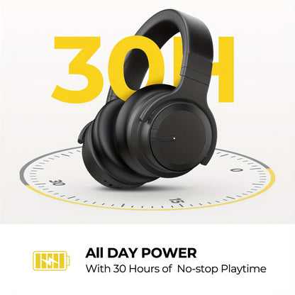 Over-Ear ANC Headphones 32dB Noise Cancelling – Wireless Bluetooth, 30H Playtime, Rich Bass, Built-in Mic, Memory Foam Ear Pads, Adjustable Headband – Black, Red, Blue, Green, Pink & Yellow