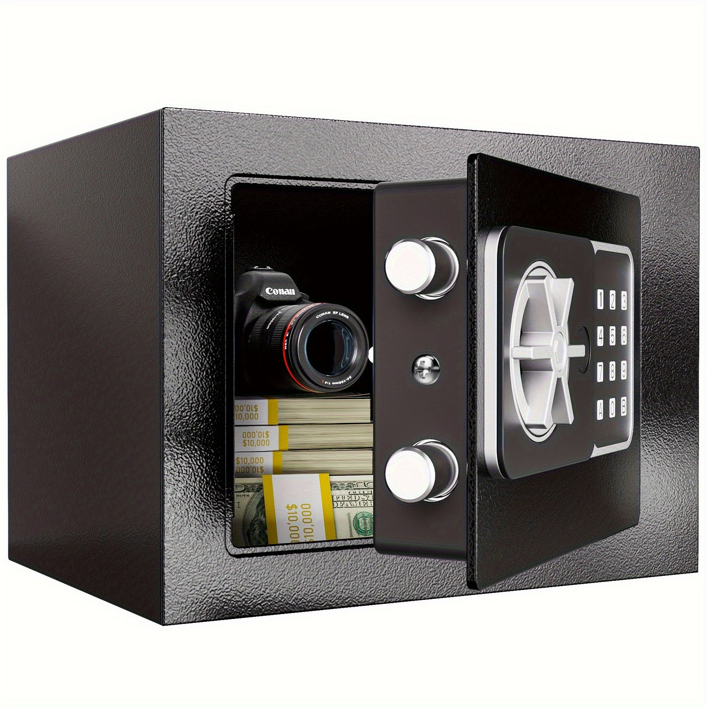 Mini Safe Box 3-in-1 Unlock (Electronic Password, Key & Passcode) – 0.23 Cu.Ft Compact Home Security Safe for Bedroom, Office & Bedside, Stores Cash, Jewellery & Passport