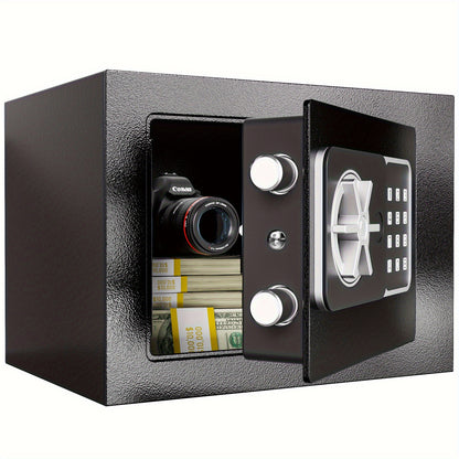 Mini Safe Box 3-in-1 Unlock (Electronic Password, Key & Passcode) – 0.23 Cu.Ft Compact Home Security Safe for Bedroom, Office & Bedside, Stores Cash, Jewellery & Passport