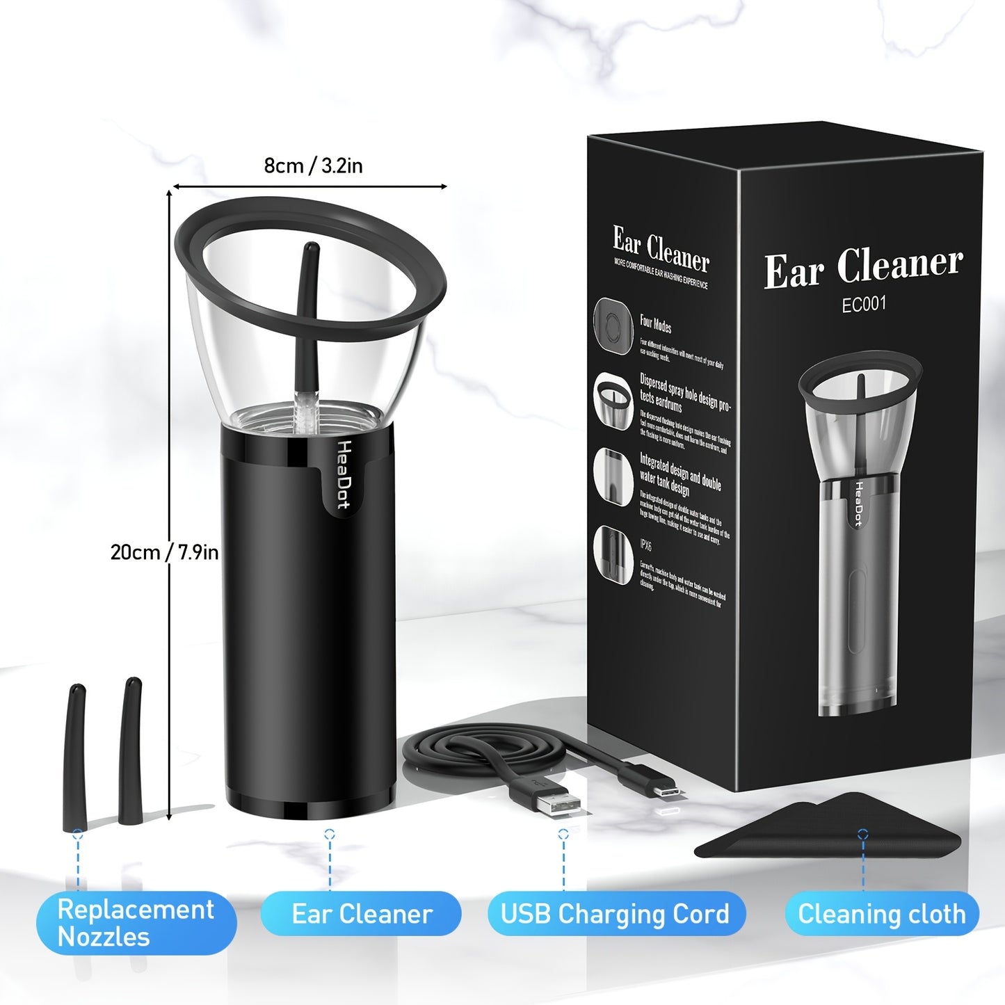 IPX7 Waterproof Ear Wax Removal System – Electric Water-Powered Ear Irrigation Kit, 4 Pressure Settings, 6 Tips, Safe & Effective Ear Cleaning Flusher for Adults & Family | ShopVora CA