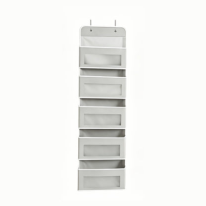 Over the Door Organizer 3/5-Tier – 44 lb Anti-Tilt Hanging Door Storage with 5 Large Pockets, No Drilling, Space-Saving for Bedroom Bathroom Pantry & Kitchen – Grey & Black