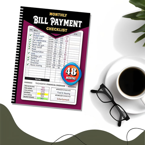 48-Month Bill Payment Planner & Financial Organizer – Monthly Household Budget Tracker, 4-Year Expense Log Book, Paper Notebook for Home Finance Management