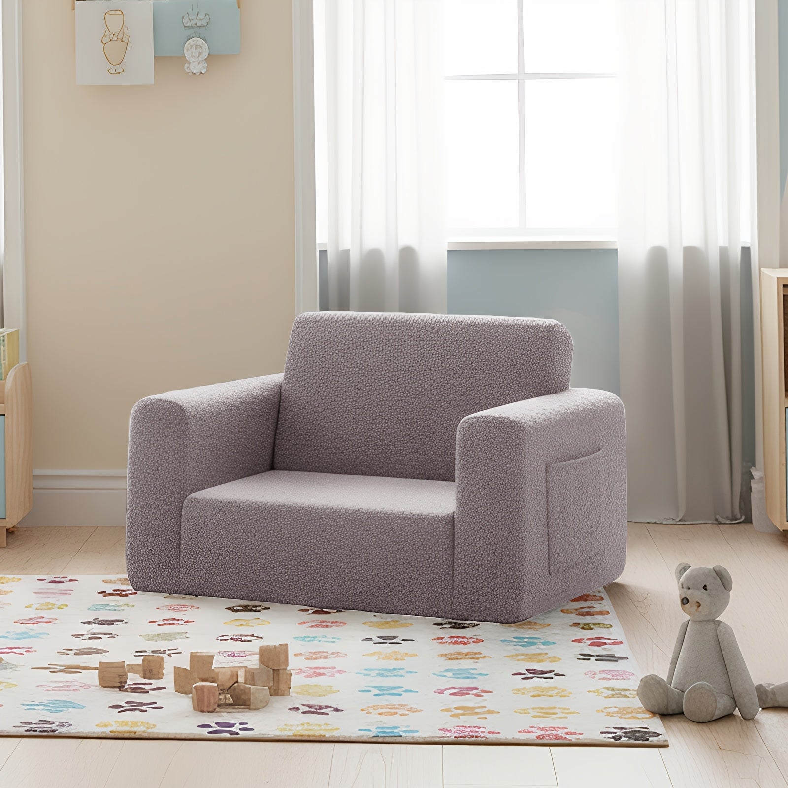 Kids Sofa Bed Chair Foldable Plush Lounger 2-in-1 Convertible Toddler Couch with Armrest Machine Washable Stackable Multipurpose Furniture for Bedroom Playroom Living Room Nursery Canada
