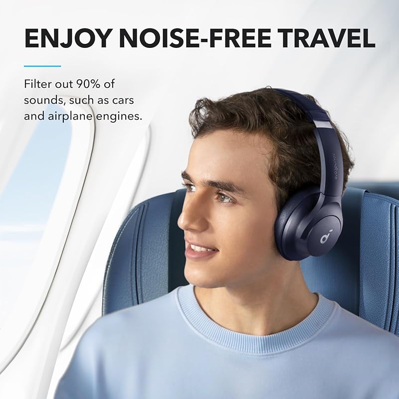 soundcore by Anker Q20i Hybrid Active Noise Cancelling Headphones, Wireless Over-Ear Bluetooth, 40H Long ANC Playtime, Hi-Res Audio, Big Bass, Customize via an App, Transparency Mode, Ideal for Travel (Renewed)