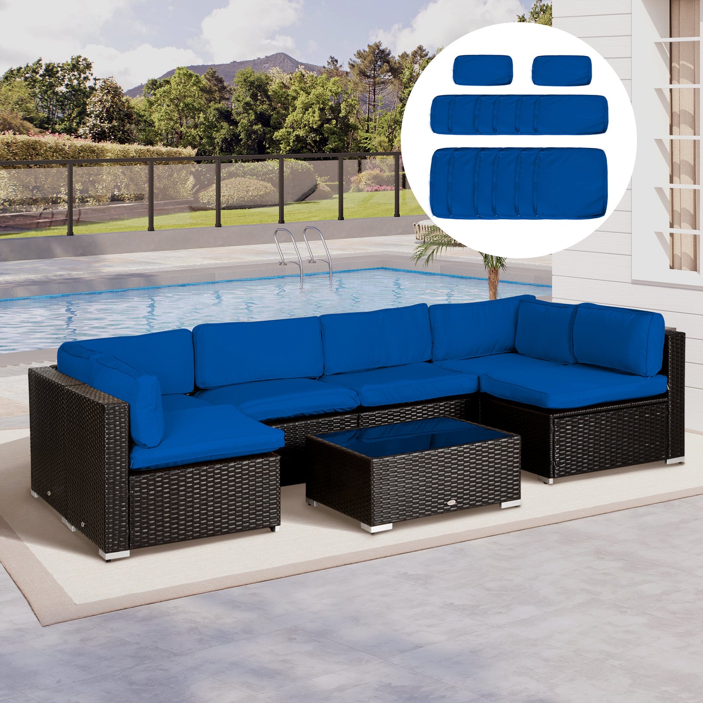 Outdoor Cushion Covers 14 Pcs Replacement for Rattan Sofa Set Polyester Waterproof Dustproof Machine Washable Zipper Closure Navy Blue - Patio Garden Furniture Covers, Canada