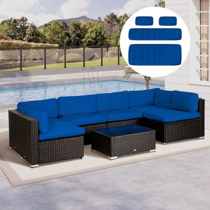 Outdoor Cushion Covers 14 Pcs Replacement for Rattan Sofa Set Polyester Waterproof Dustproof Machine Washable Zipper Closure Navy Blue - Patio Garden Furniture Covers, Canada