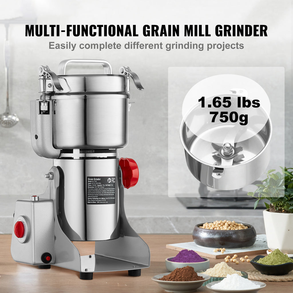 VEVOR 300/750/1000g Commercial Spice Grinder Electric Grain Mill Grinder High Speed Swing type/upright type