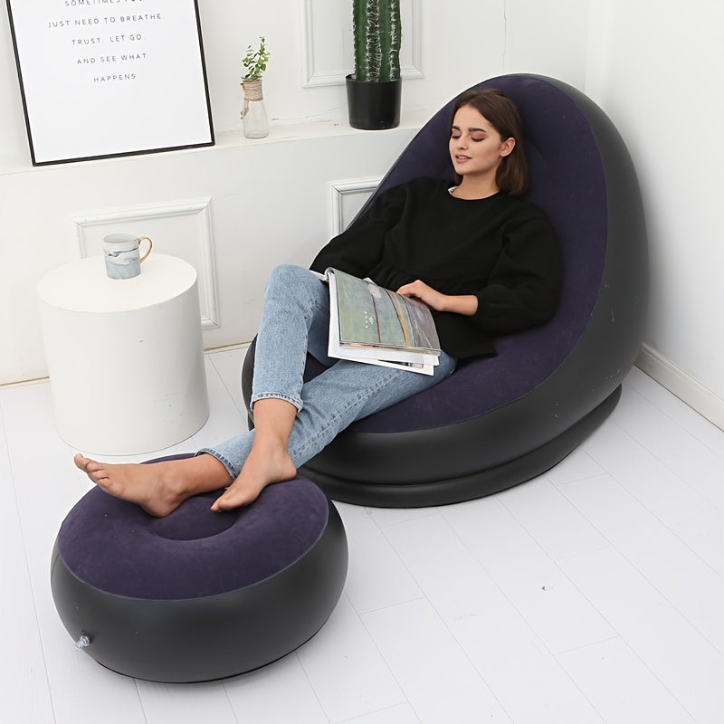 Inflatable Air Sofa Lazy Chair with Footstool Fast Inflate Home Air Pump Portable Lounge for Living Room Bedroom Balcony Camping Outdoor - Canada