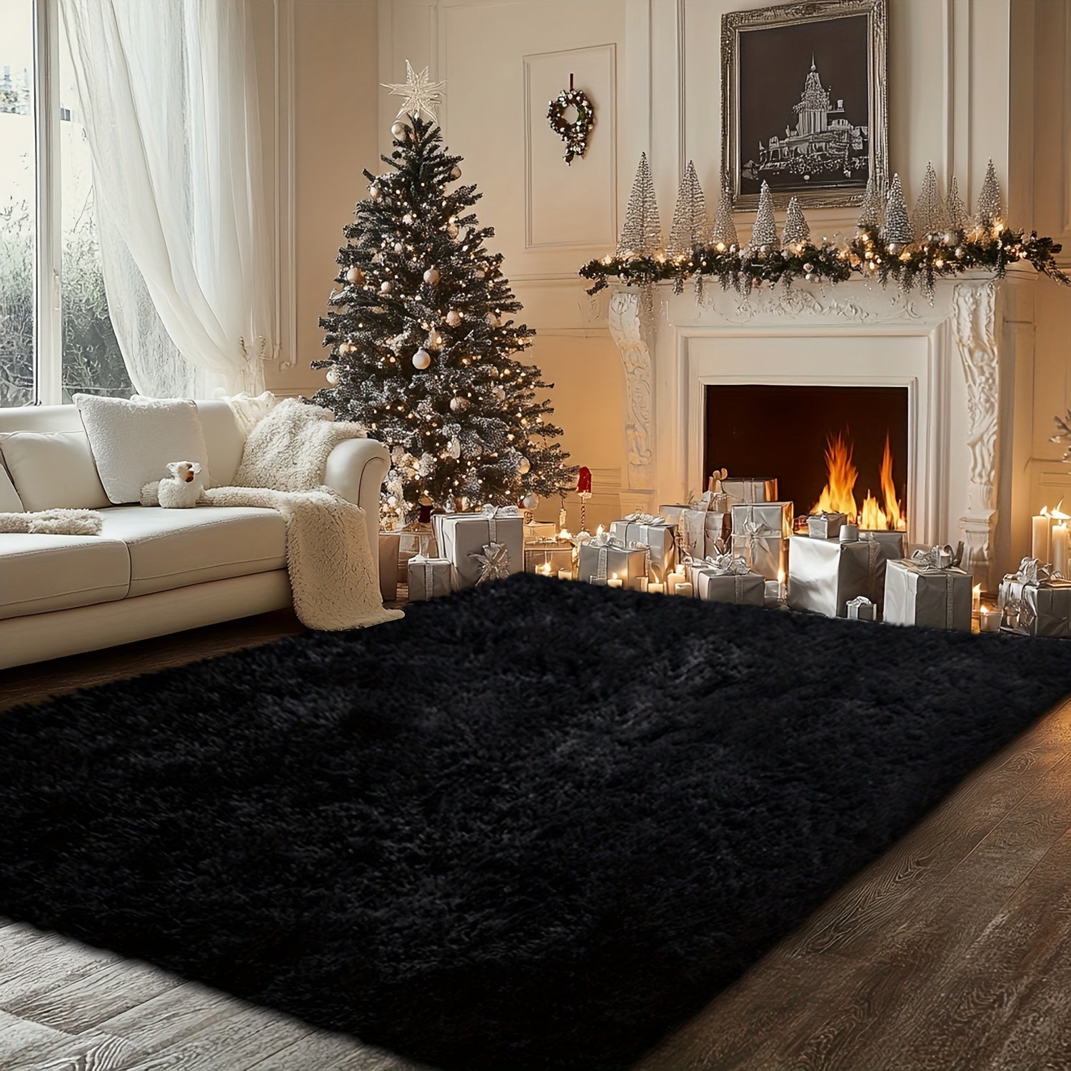 Fluffy Soft Area Rug – Luxury Non-Slip Indoor Carpet for Living Room, Bedroom & Home Decoration, Ultra-Plush Floor Rug, 7 Colours & 5 Sizes, Tie-Dye Black White Navy Blue Grey