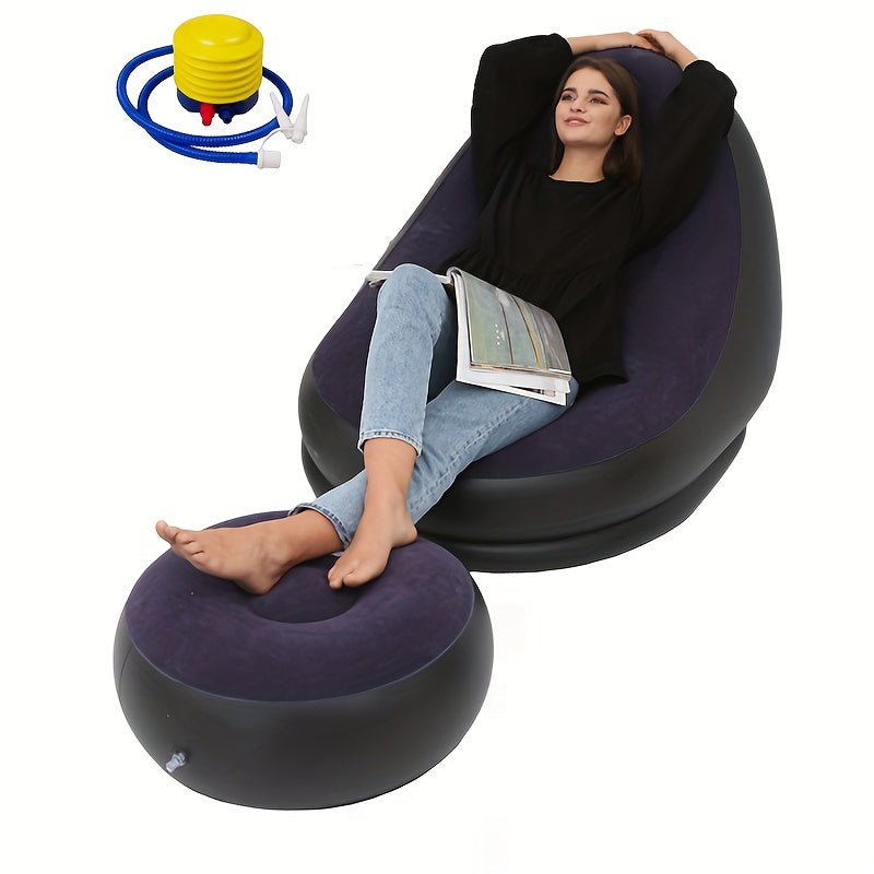 Inflatable Lazy Sofa Lounge Chair with Footstool – Foldable, Portable, Indoor & Outdoor