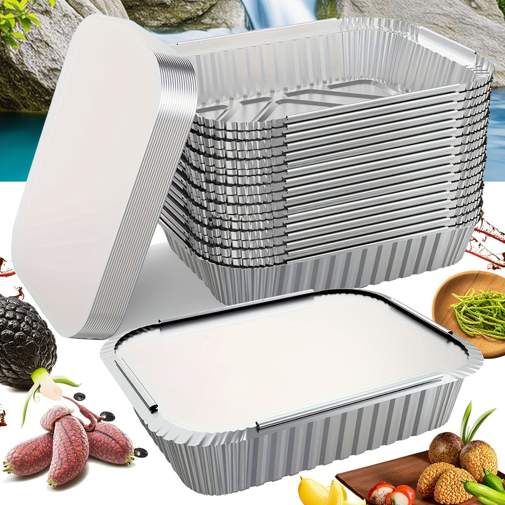 40pcs, 20 Paper Lids and 20 Boxes, Baking Pan Kitchen Accessories, Aluminum Pans with Lids, 7.2" X 5.3" - Disposable Foil Pans with Plates and Cardboard Lids - for Mother's Day, Meal Prep and Freezing, Takeout, Lunch Boxes, Cooking Food
