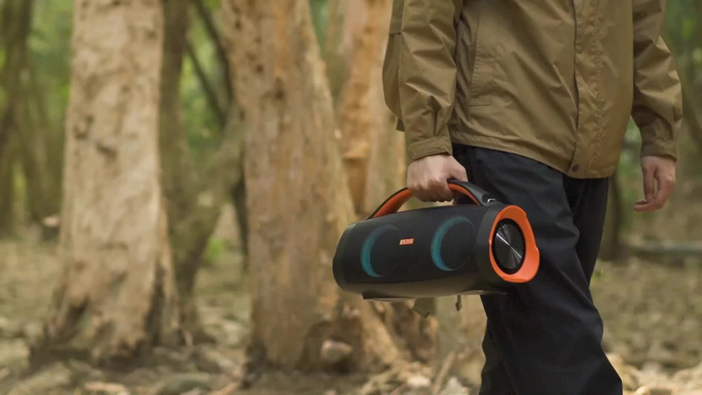 DOSS 100W Outdoor Speaker Bluetooth 5.3 with Stereo Sound, Rich Bass, 20 Hours Playtime, 10400mAh Power Bank, Mixed Color Party Light, IPX6 Portable Speaker for Camping, Beach