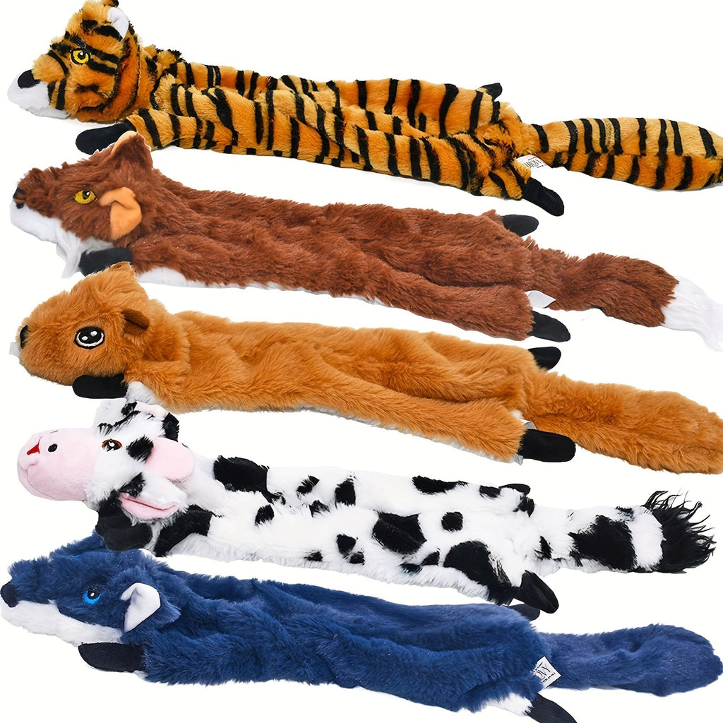 Crinkle Squeaky Dog Toys 5-Pack – No Stuffing Plush Animal Chew Toys for Large & Medium Dogs, Multi-Colored Soft Squeaky Doggie Toy Set