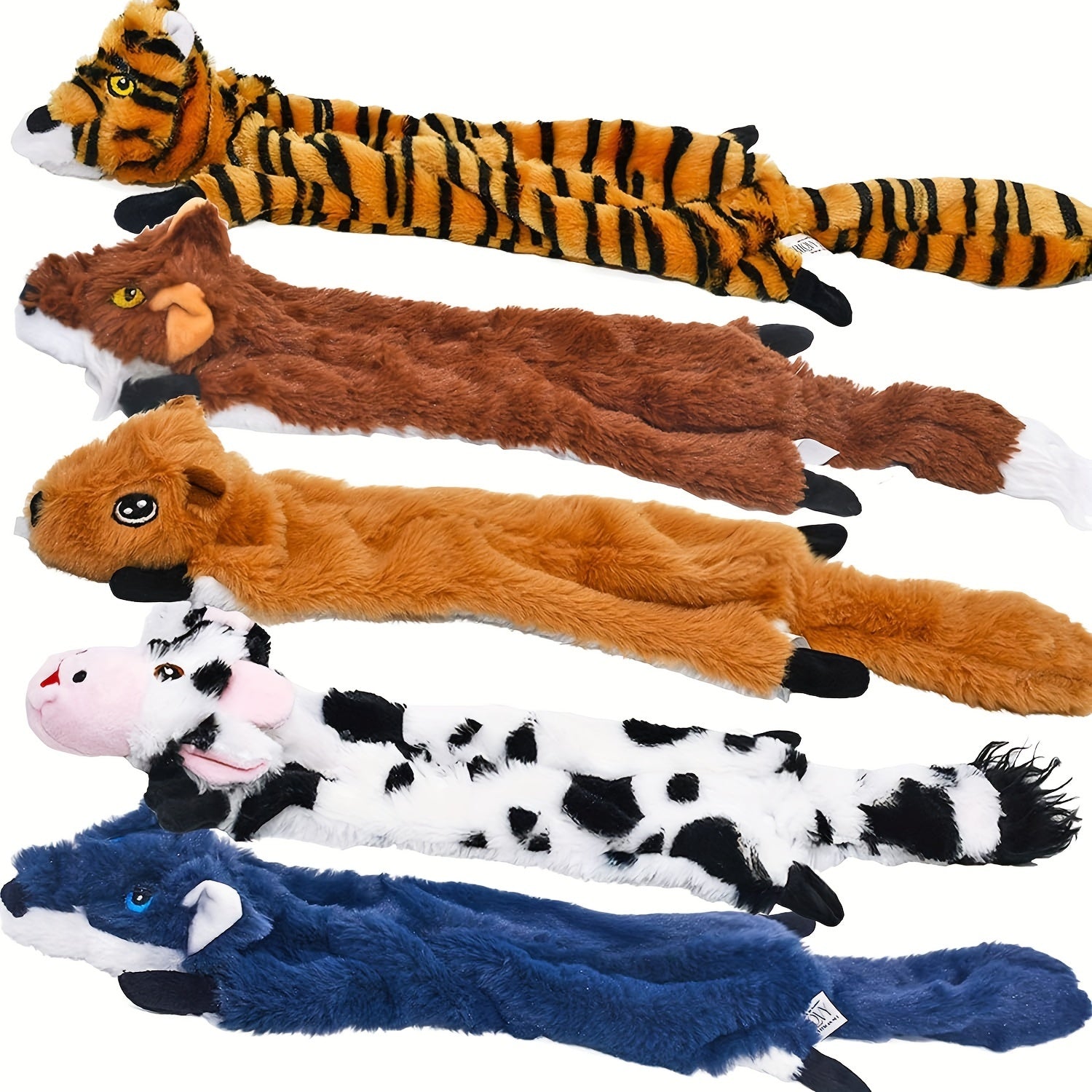 Crinkle Squeaky Dog Toys 5-Pack – No Stuffing Plush Animal Chew Toys for Large & Medium Dogs, Multi-Colored Soft Squeaky Doggie Toy Set