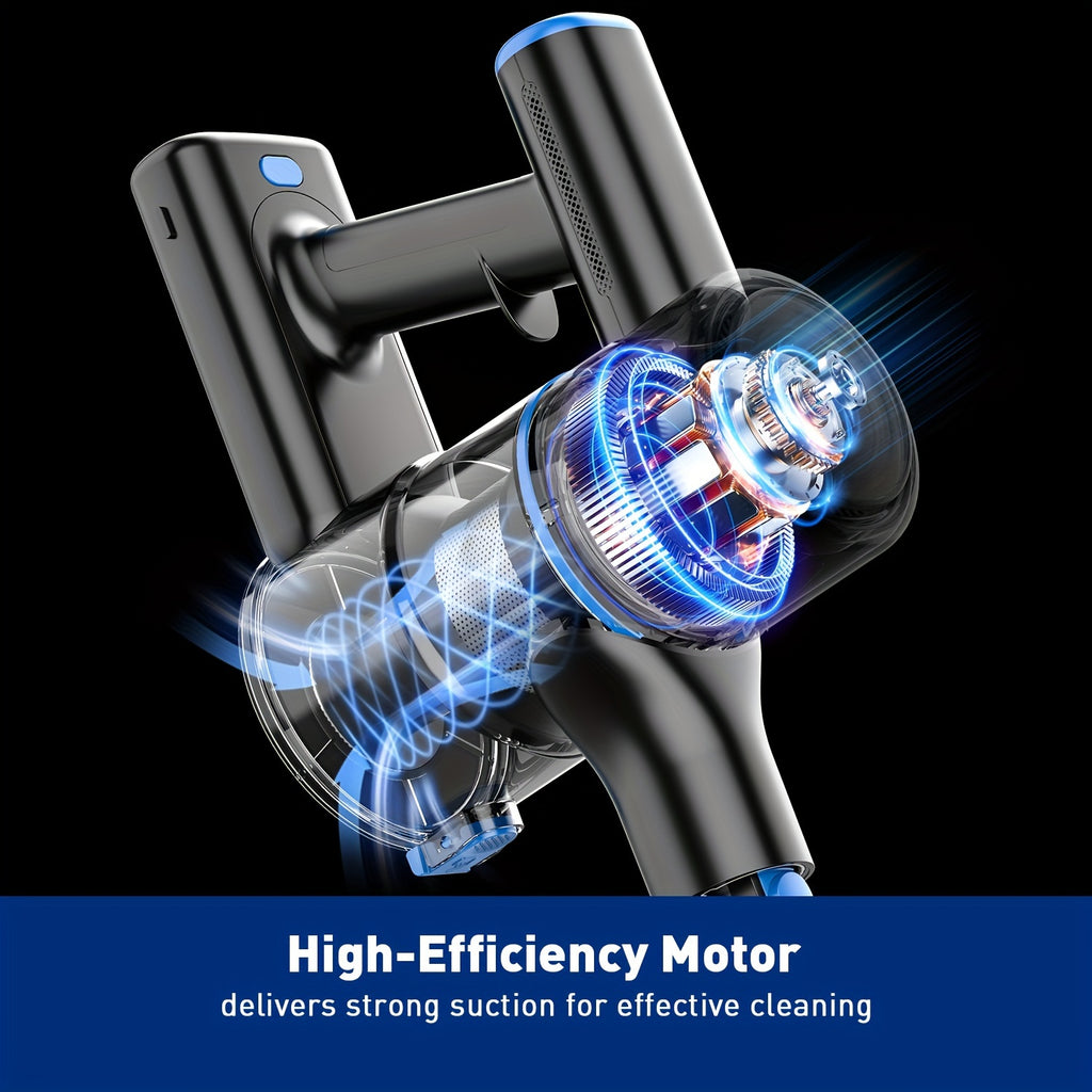 Cordless Vacuum Cleaner, 8-in-1 Lightweight Stick Vacuum with Powerful Suction, 3 Suction Modes, LED Display, Anti-Tangle Vacuum Cleaner for Home, Hard Floor, Carpet, Pet Hair, Blue