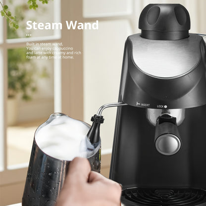 Espresso Machine with Milk Frother Steam Wand 3.5 Bar – Compact Cappuccino & Latte Maker, 4-Cup Espresso Coffee Maker with Steamer, Easy Clean Portafilter, Beginner-Friendly Home Espresso Maker Canada