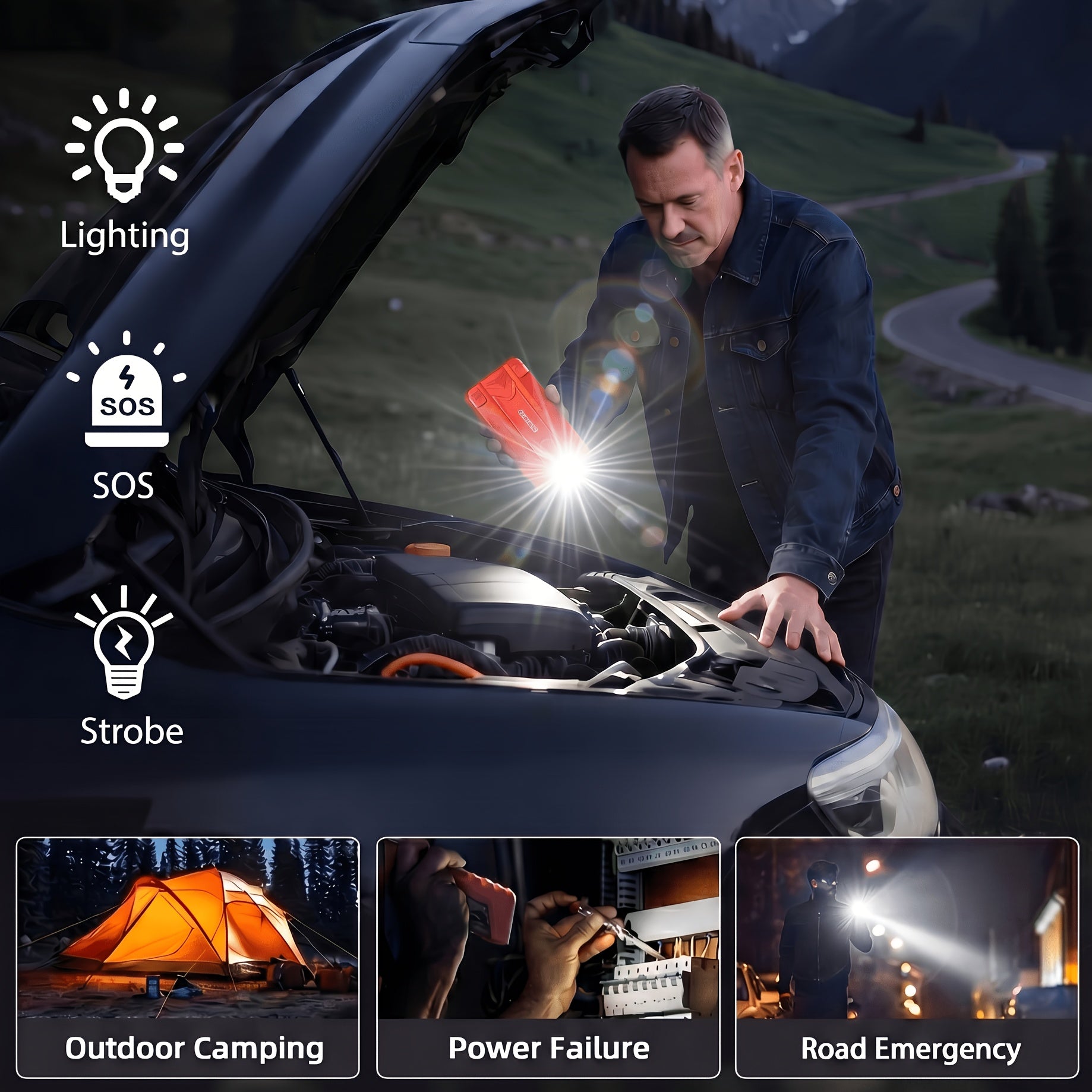 KOPUO 5000A Optional 6000A Optional 8000A Car Jump Starters | Advanced Portable Emergency Car Jump Starter (1.32gal Gas/1.06gal Diesel) Battery Jump Starter, 12V Car Battery Charger with USB Charging, 3 Modes LED Flashlight, for Vehicles, Trucks & Suvs