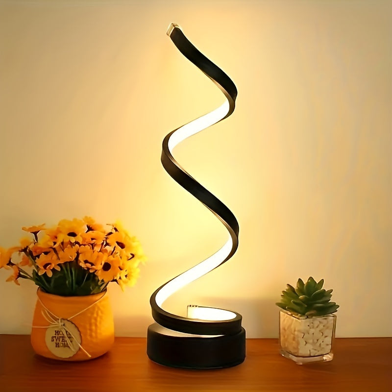 Dimmable Spiral Touch Table Lamp with USB-C Charging Port – 3-Way Dimming, LED Bulb Included, Modern Minimalist Bedside Desk Lamp for Bedroom & Living Room, Black or White