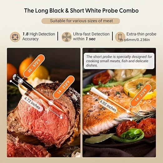 300ft/91m BBQ Thermometer, Wireless Meat Thermometer, Food Grade Stainless Steel Probe, Dual Sensors, 26 Meat Menus, Target Temperature Alert, Rechargeable Base, for BBQ Grills Smokers Grills, Halloween Gifts, Christmas Gifts